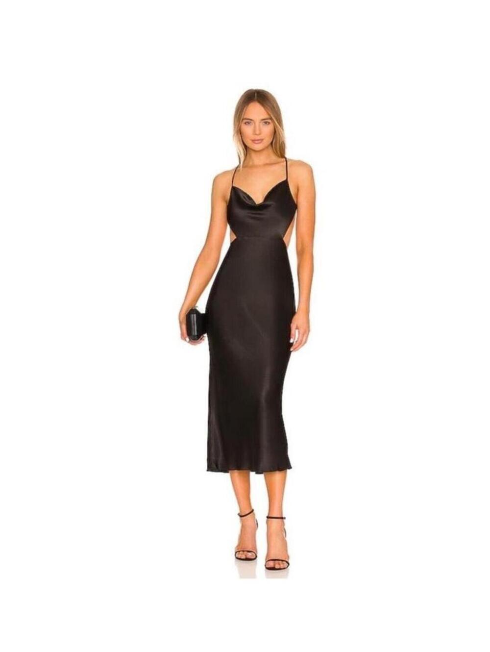 NWT Shona Joy Bias Cut Out Open Back Midi Dress Sz 4 Formal Black Tie Glam